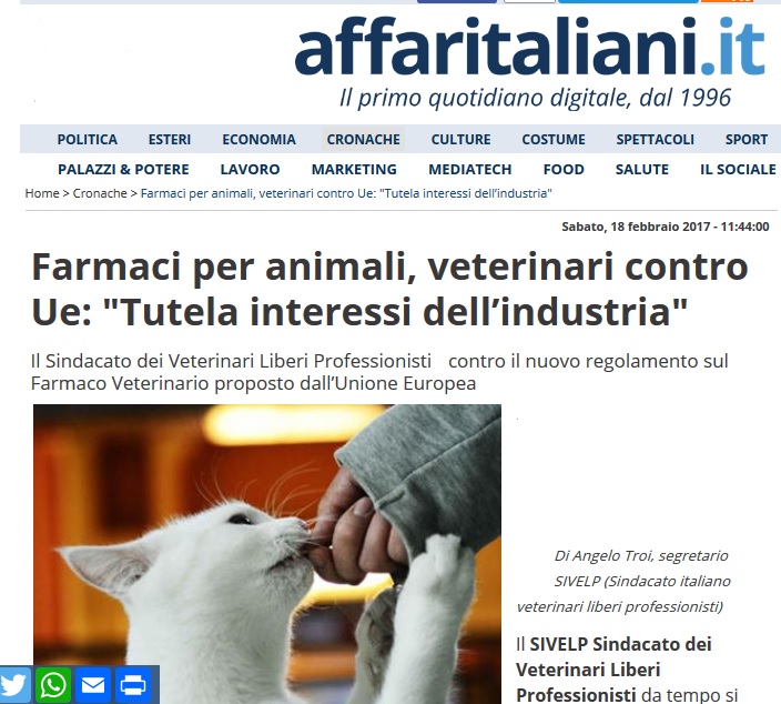 Liberi Professionisti SIVeLP e farmaco veterinario (Affaritaliani.it)